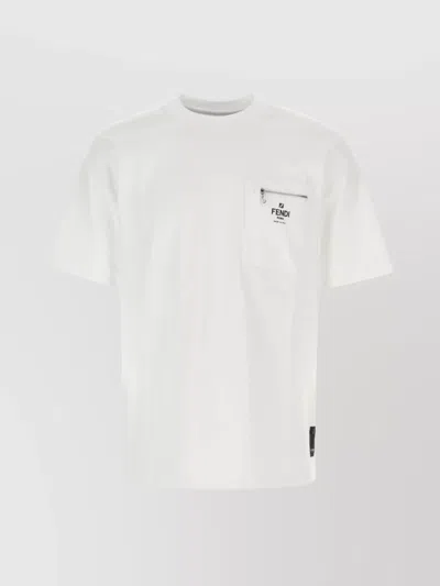 Fendi Cotton Crew Neck T-shirt With Chest Pocket In White