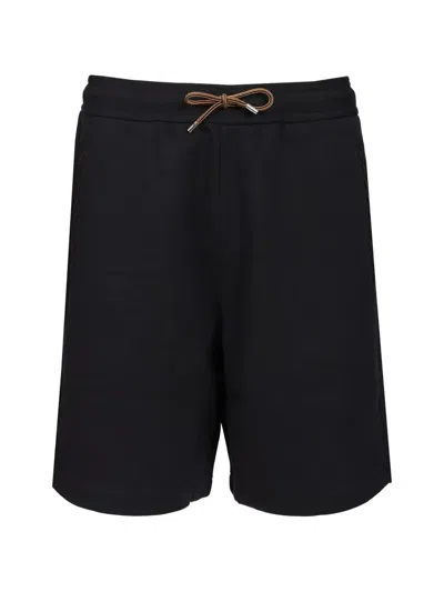 Fendi Cotton Drawstring Track Shorts In Black
