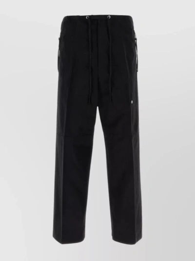 Fendi Cotton Drawstring Waist Wide-leg Trousers In Black