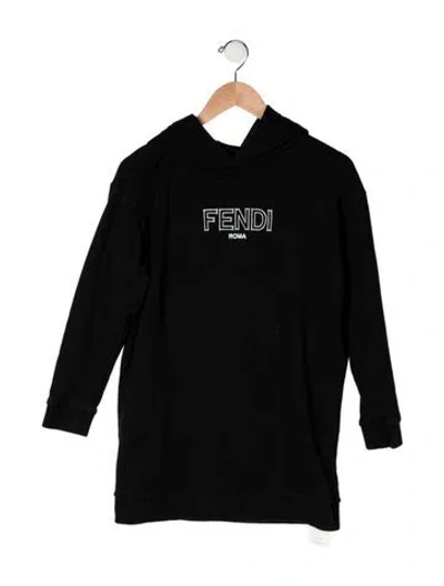 Pre-owned Fendi Kids' Cotton Embroidered Logo Hooded Sweatshirt In Black/white