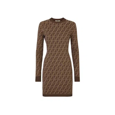 Fendi Cotton Ff Dress In Brown