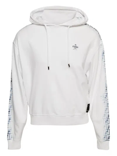 Pre-owned Fendi Cotton Ff-logo Hoodie In White