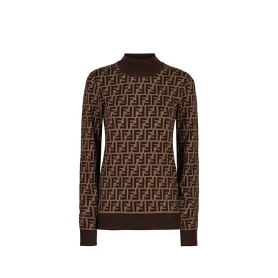 Fendi Cotton Ff Sweater In Brown