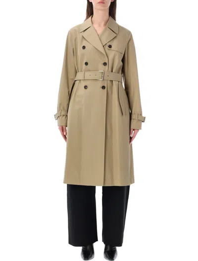 Fendi Cotton Gabardine Double-breasted Trench Jacket With Adjustable Waist Belt In Beige