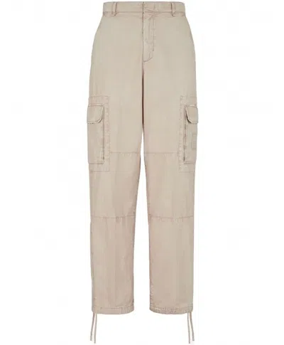 Fendi Classic Regular Fit Gabardine Pants For Men In Beige
