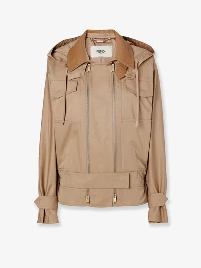 Fendi Cotton Blend Jacket In Brown