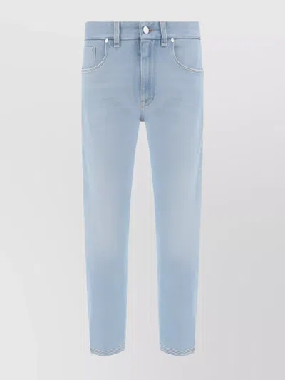 Fendi Cotton Jeans Straight Contrast Stitching In Blue