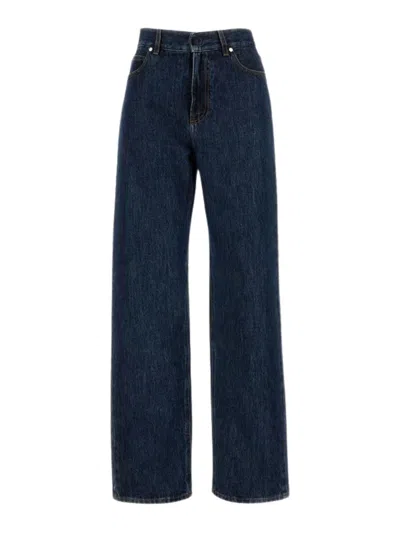 Fendi Cotton Jeans With Contrast Stitching And Embroidered Logo In Blue