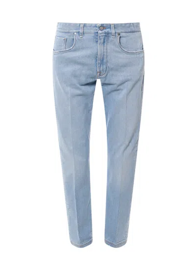 Fendi Cotton Jeans With Lateral Ff Print In Blue