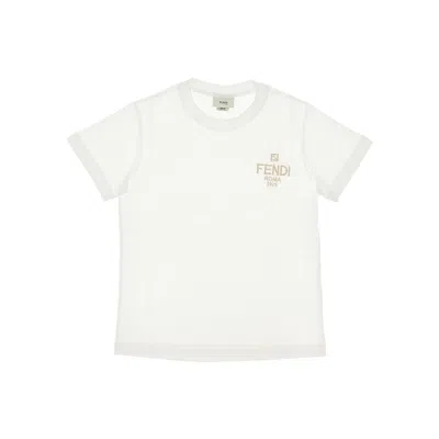 Fendi Cotton Jersey T-shirt With Logo Embroidery Kids In White