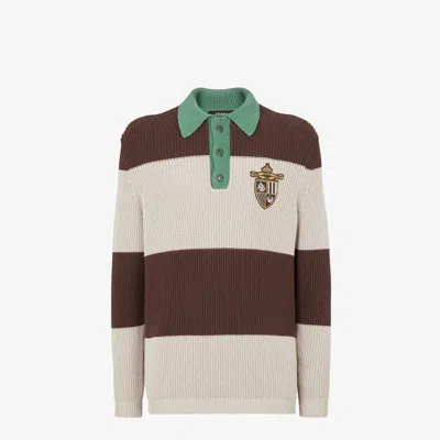 Fendi Cotton Knitted Polo In Brown