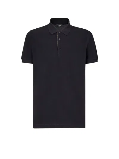 Fendi Cotton Piquet Polo Shirt In Blue