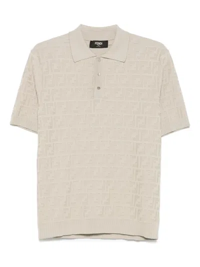 Fendi Polo Collar Cotton Shirt In Neutral