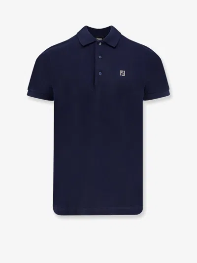 Fendi Cotton Polo Shirt With Ff Detail In Blue