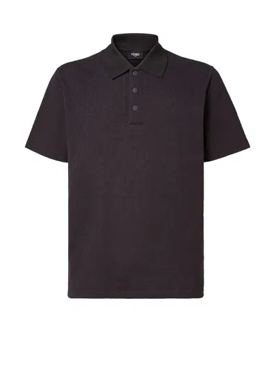 Fendi Cotton Polo Shirt With Ff Motif In Black
