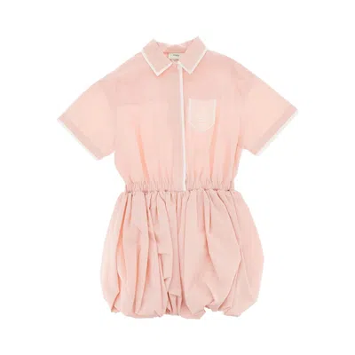Fendi Cotton Poplin Baloon Mini Dress Kids In Pink