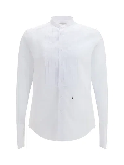 Fendi Cotton Poplin Pleated Plastron Shirt In White