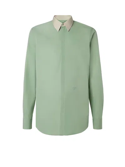 Fendi Contrast-collar Logo-embroidered Shirt In Green