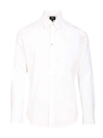 Fendi Logo-plaque Cotton Shirt In White