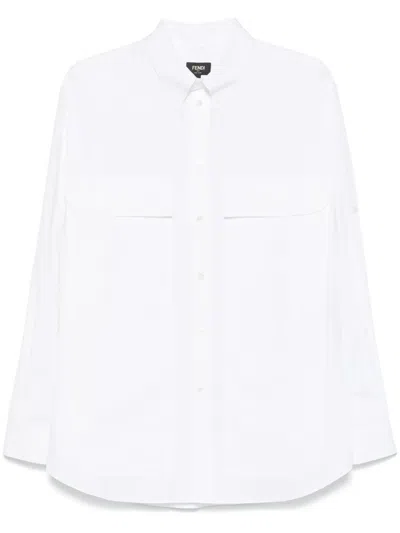 Fendi Topstitched Roma Lettering Cotton Shirt Clothing In White