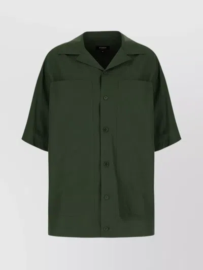 Fendi Cotton Shirt With Chest Pockets And Short Sleeves In Green