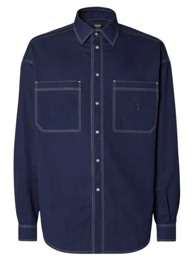 Fendi Cotton Shirt With Patch Pockets And Logo Snap-button Placket In Brown