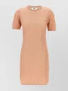 Fendi Cotton Short Sleeve Dress With Textured Pattern In Neutral