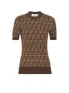 Fendi Cotton Sweater With All-over Ff Motif In Brown