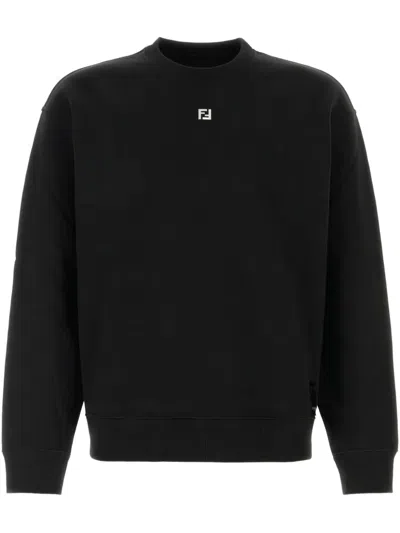 Fendi Crew Neck Cotton Sweatshirt In Black