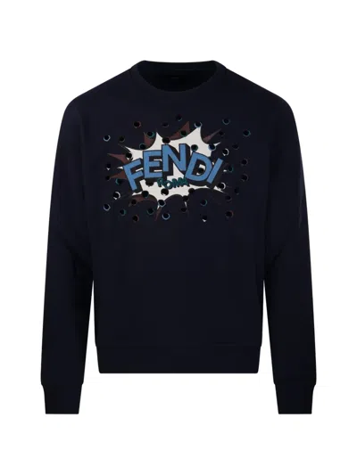 Fendi Embroidered Sweatshirt In Blue