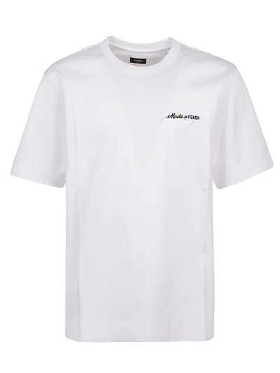 Fendi Logo Embroidered Crewneck T-shirt In Bianco