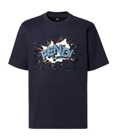 Fendi Cotton T-shirt In Blue