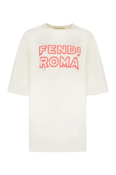 Fendi Cotton T-shirt In Panna