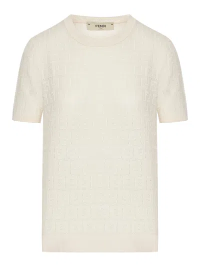 Fendi Cotton T-shirt With Ff Allover In White