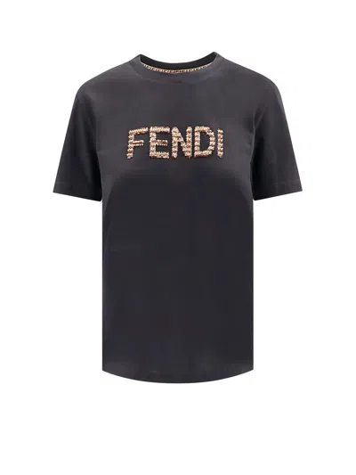 Fendi Cotton T-shirt With Frontal Logo In Black