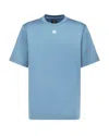 Fendi Men Blue Crew Neck T-shirt With Metallic Logo On The Front In Cotton Man In Blue