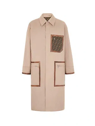 Pre-owned Fendi Cotton Trench With Leather Profiles In Beige