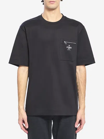 Fendi Cotton Tshirt In Black