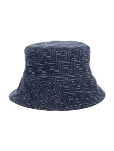 Pre-owned Fendi Cotton Zucca Ff Bucket Hat W/tags In Blue