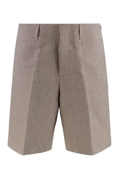 Fendi Cotton-linen Blend Bermuda Shorts In Brown