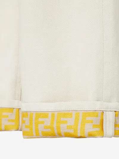 Fendi Cotton-linen Blend Jeans In Beige