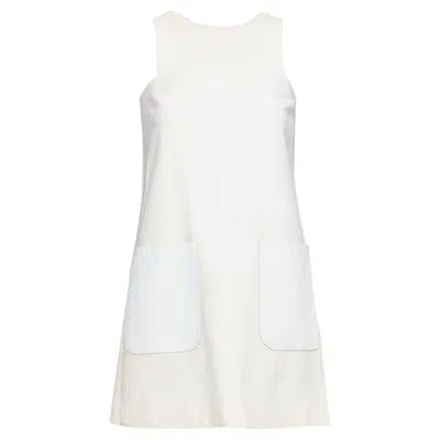 Pre-owned Fendi Cream 100% Wool Leather Patch Pocket Silk Lined Mini Dress It36 Xxs In White
