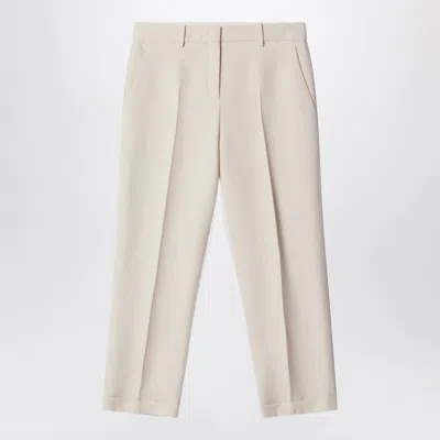 Fendi Cream Beige Wool And Silk Trousers Women In Neutral