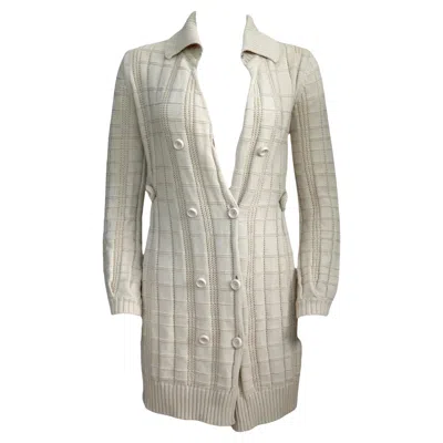 Pre-owned Fendi Cream Cardigan Sweater Sz 38 In White