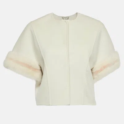 Pre-owned Fendi Cream Cashmere Fur Detail Jacket S In White