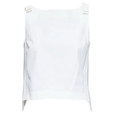 Pre-owned Fendi Cream Cotton Bow Shoulders Square Neck Flare Top It36 Xxs In White