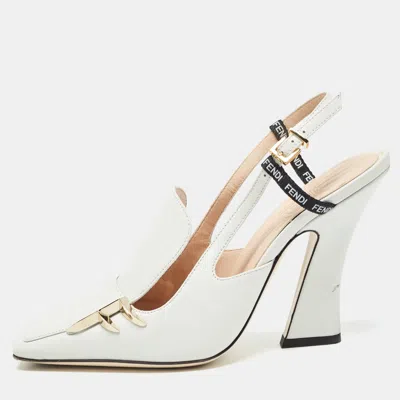 Pre-owned Fendi Cream Leather Ffreedom Slingback Pumps Size 36