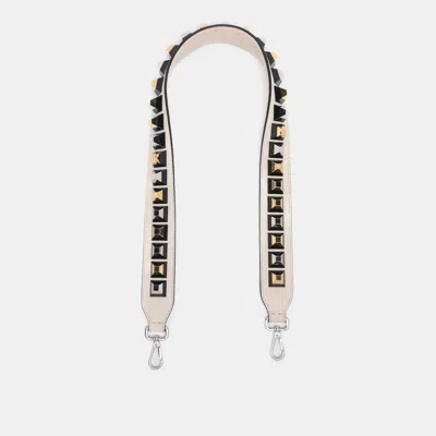 Pre-owned Fendi Cream Leather Studded Strap You Shoulder Bag Strap In White