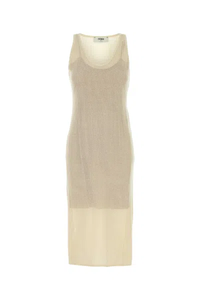 Fendi Cream Mesh Dress In Neutral