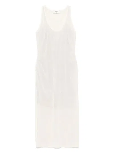 Fendi Cream Mesh Dress In White